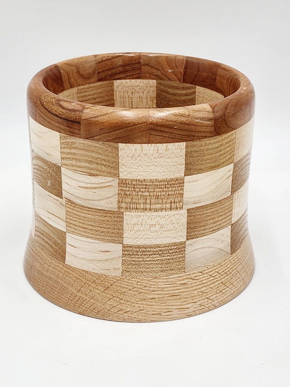 Handcrafted Multi Segmented Wood Hand Tooled Utentil Holder 4.5" Studio Wood